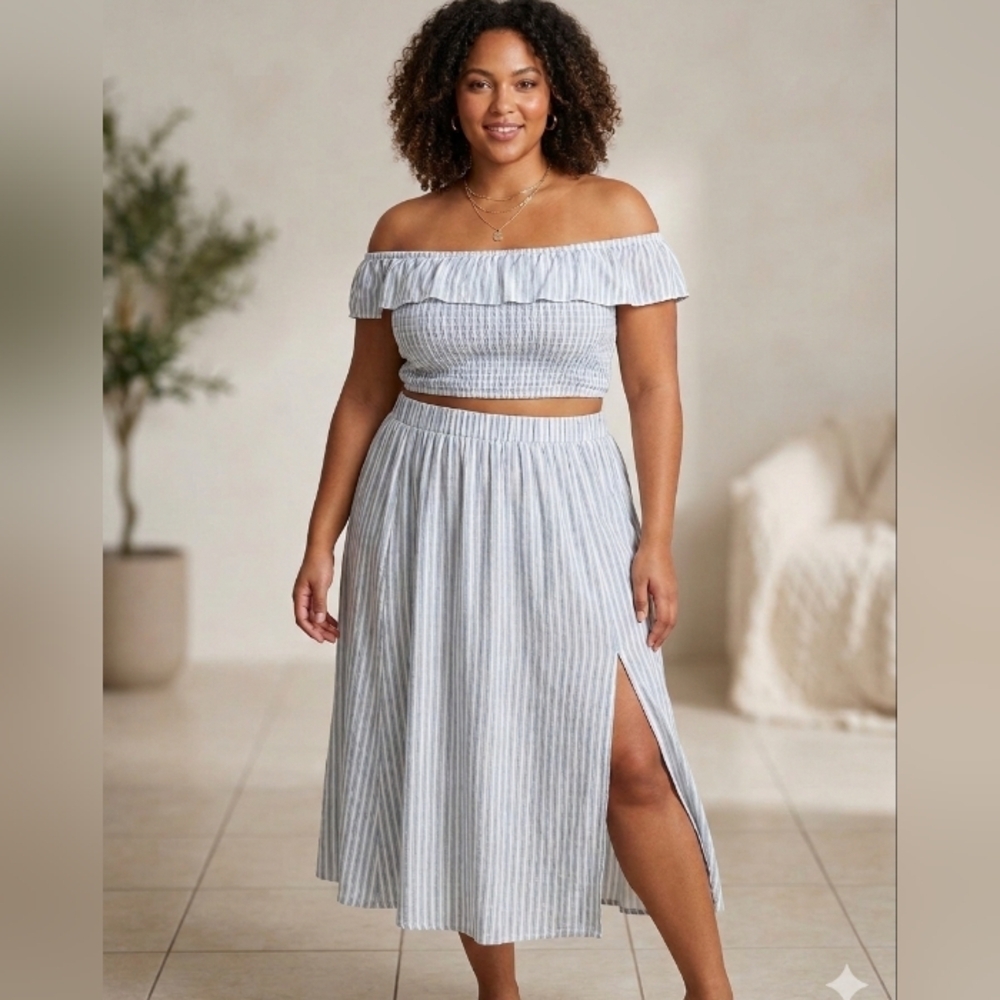 Torrid Blu and White Off-Shoulder Skirt Set - Picture 1 of 6